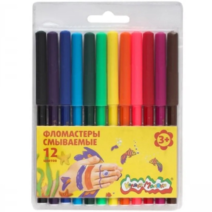 Фломастеры 12 цв., вент. колп, блист. упак., кругл. корп., 3+ ФКМ12