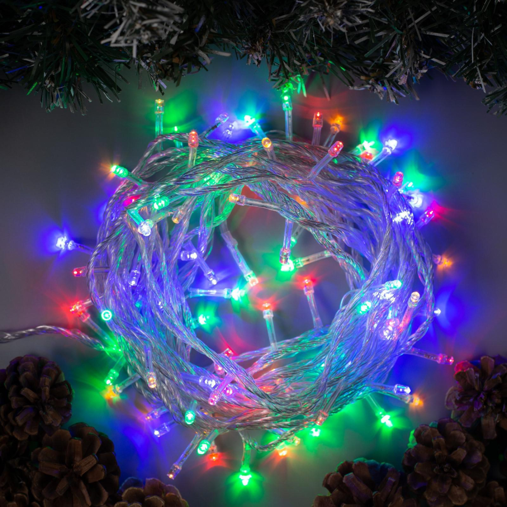 Гирлянда "Нить" 10 м, свечение мульти,прозрачный провод, 8 режимов, IP20
