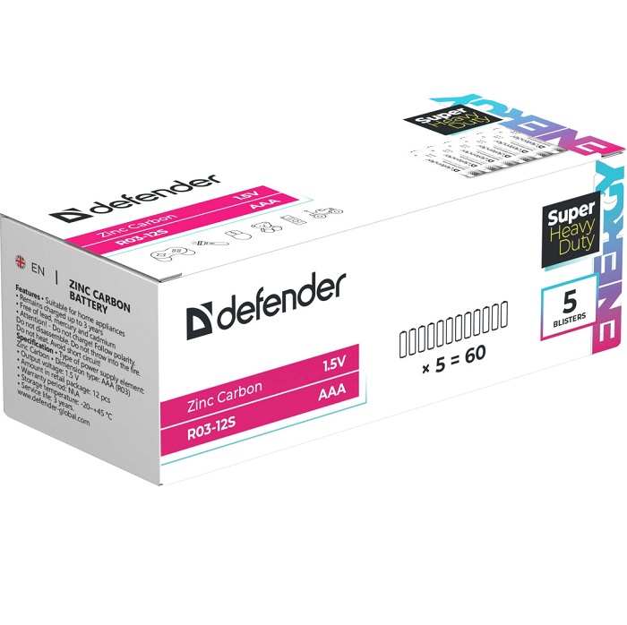 Элемент питания DEFENDER R03 Zinc S12  (60/2400)