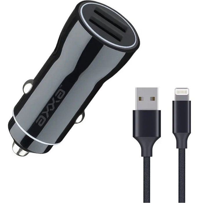 Авто ЗУ 2USB 2.4А AXXA Lightning, черный (2234)