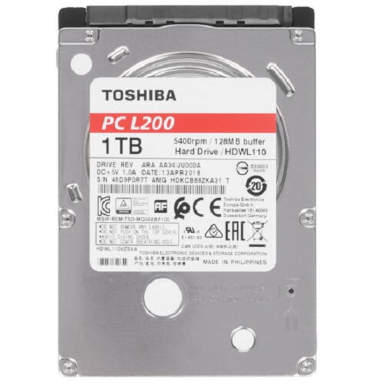 Внутренний HDD 2.5" 1Tb Toshiba L200 Slim HDWL110EZSTA, 5400rpm, 128Mb, Rtl