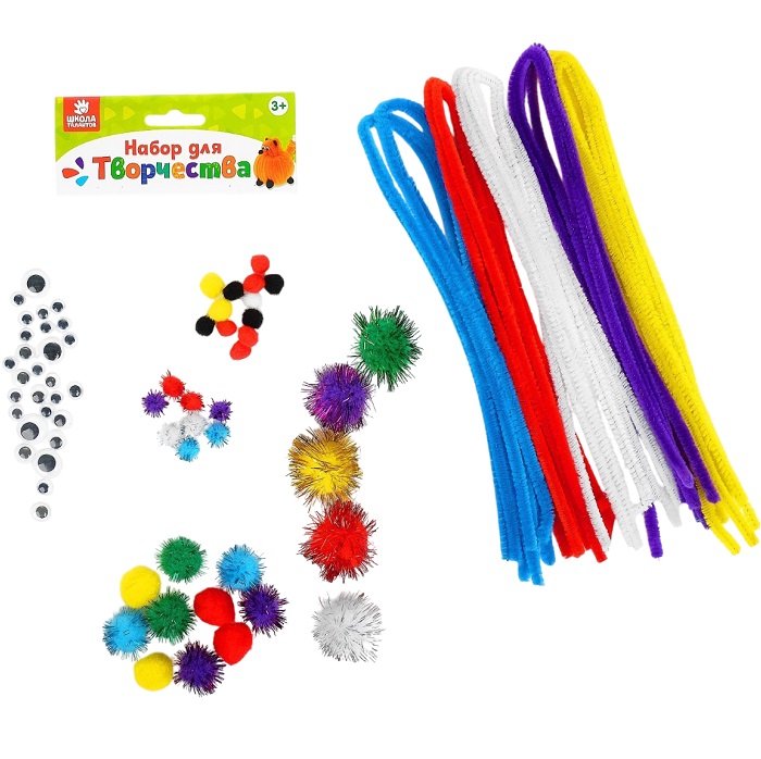 Набор для творчества из проволоки с ворсом, помпонов, глаз №13, цвет МИКС 3587067