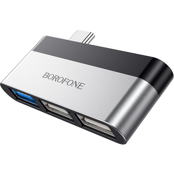 USB Type-C-Хаб BOROFONE DH1, алюминий, USB 3.0, серый