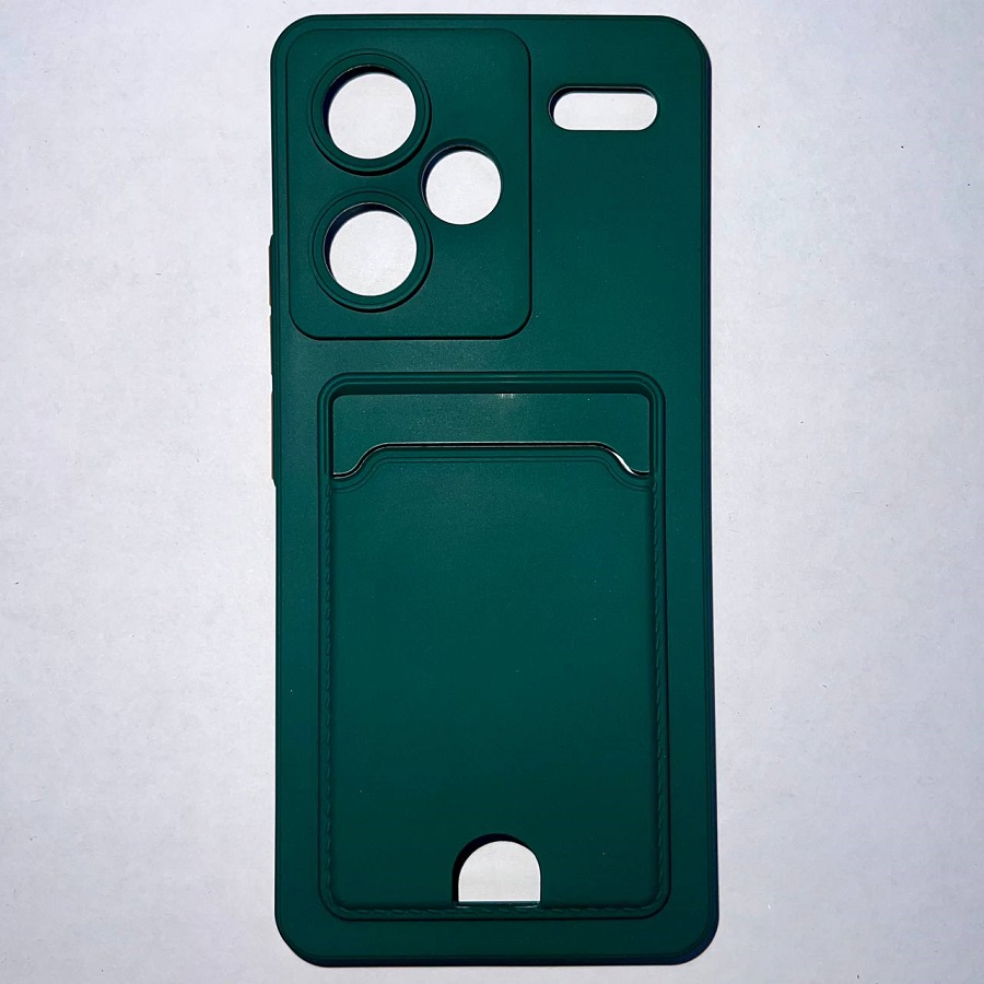 Силиконовый чехол BUTTON для Xiaomi Redmi NOTE 13 PRO Plus темно-зеленый с карманом для пластиковых карт