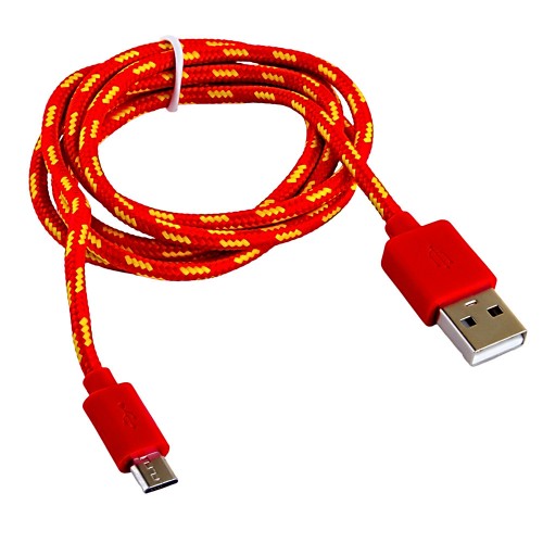 Кабель USB <--> microUSB  2.0м BLAST BMC-122 тканевая оплетка, красный/желтый