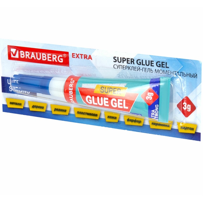 Клей-Гель моментальный (1шт) ультрапрочный суперклей BRAUBERG EXTRA отрывная мультикарта, 3г, 608103