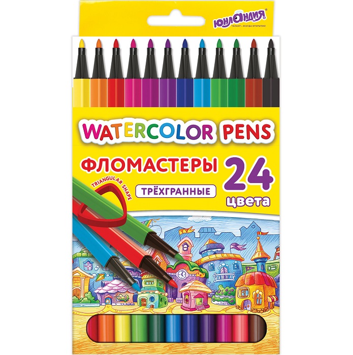 Фломастеры ЮНЛАНДИЯ "ДОМИКИ", 24 цвета,  152183