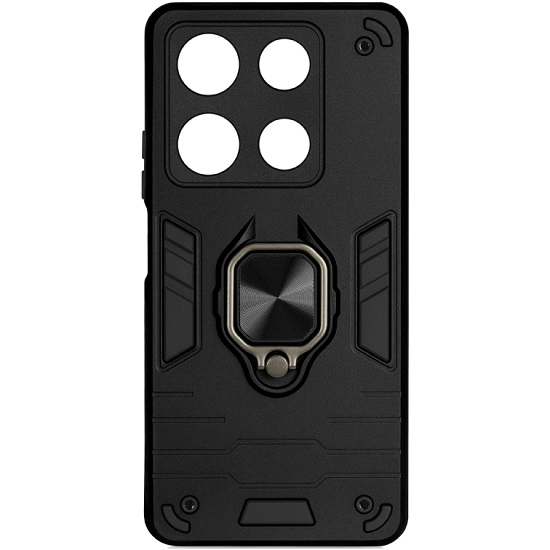 Силиконовый чехол DF для Infinix Note 30 Pro (4G) DF inArmor-11 (black) с кольцом и метллической пластиной для магнитного держателя