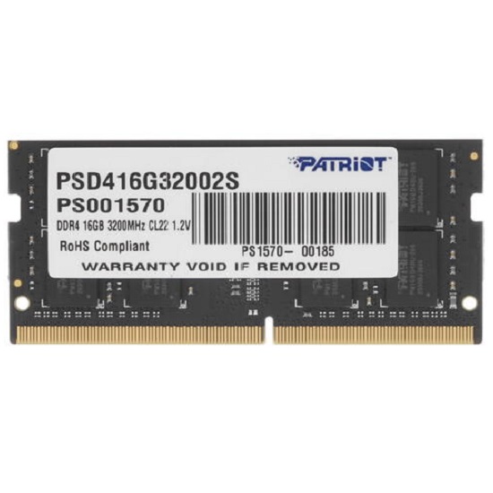 Оперативная память DDR4 16Gb PATRIOT PSD416G32002S PC25600, 3200Mhz, (retail)  SO-DIMM