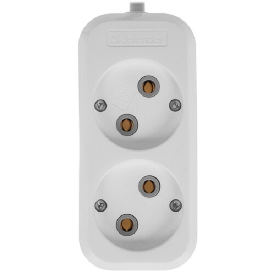 Сетевой удлинитель  2.0м DEFENDER B220 белый, 2 розетки, 10А/2200Вт, б/з, ПВС 2х1,0мм