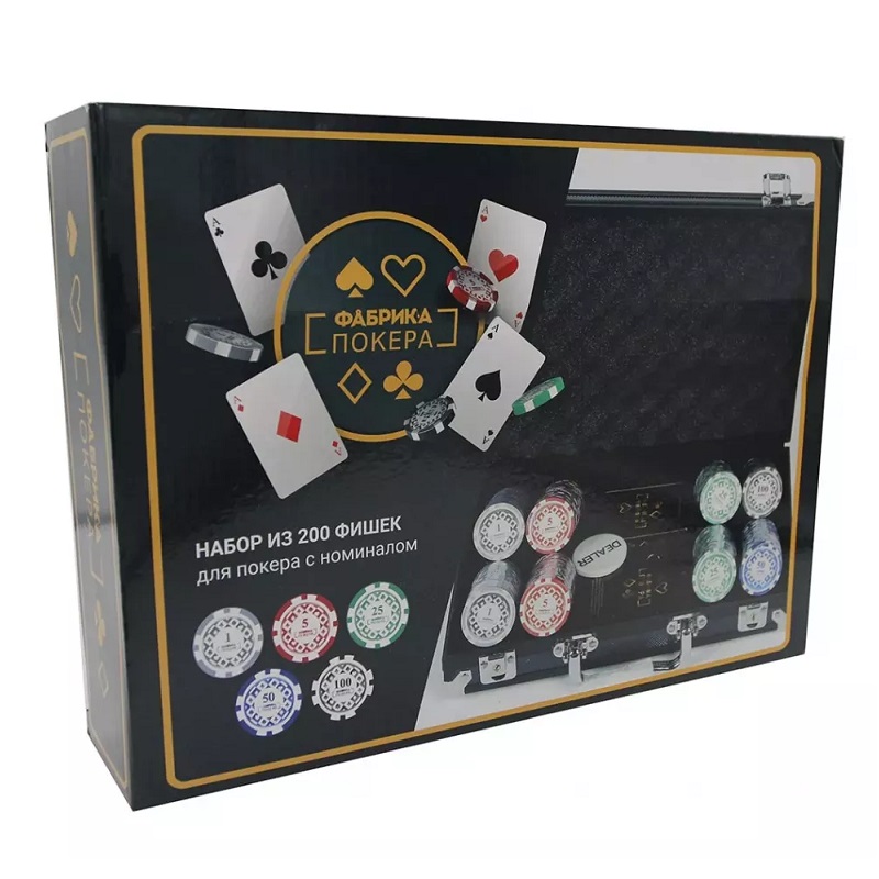 Фабрика Покера: Набор из 200 фишек для покера с номиналом в черном кейсе, арт. CPPS200B