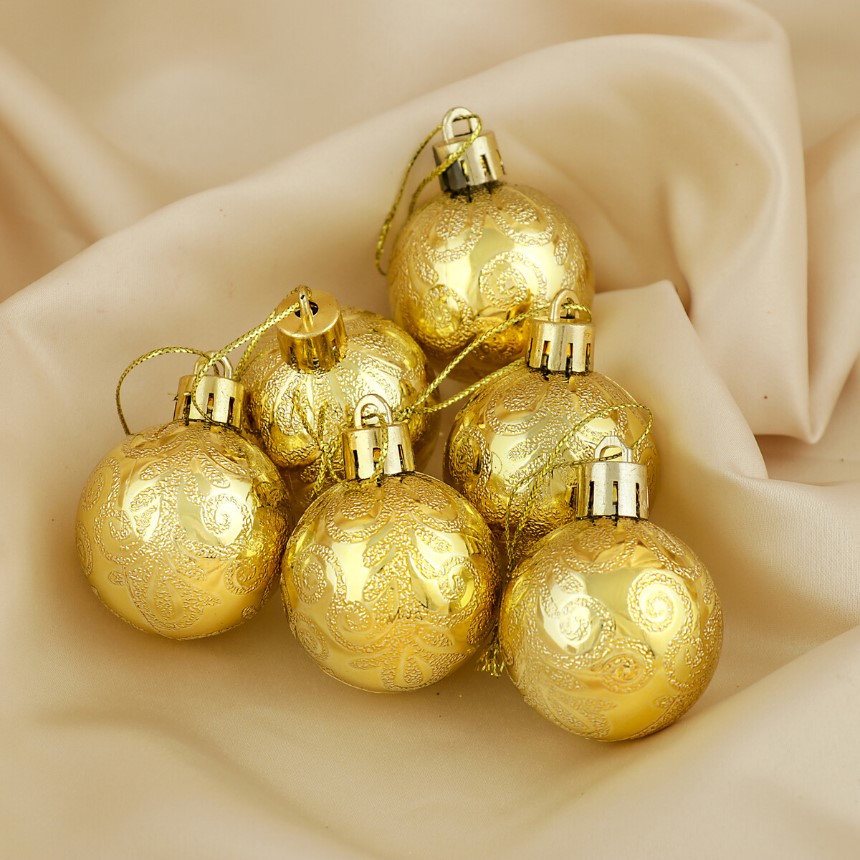 Набор шаров пластик d-4 см, 6 шт "Морозная зима" золото 3505647