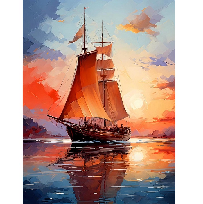 Алмаз мозаика Корабль в бухте 30х40 см, без подр., с полн. заполн.(30цв) (Арт.НД-6373)