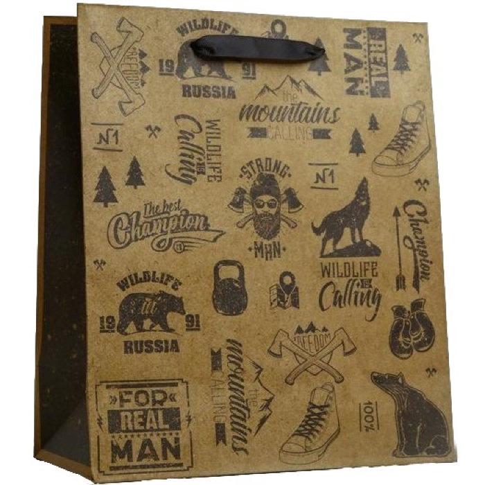 Пакет крафтовый вертикальный «For real man», ML 23 × 27 × 11.5 см