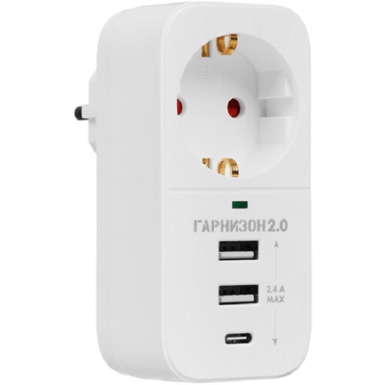 Сетевой фильтр Гарнизон SKT-1-CU2-W 2.0, белый, 1 розетка (21440)