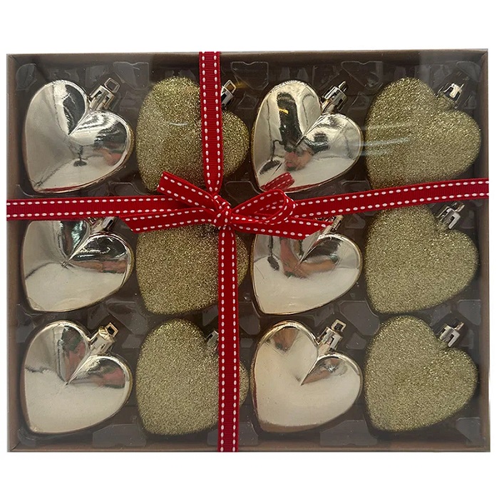 Набор елочных украшений Волшебная страна Сердце золотое, 12 шт, размер: 6 см 110447