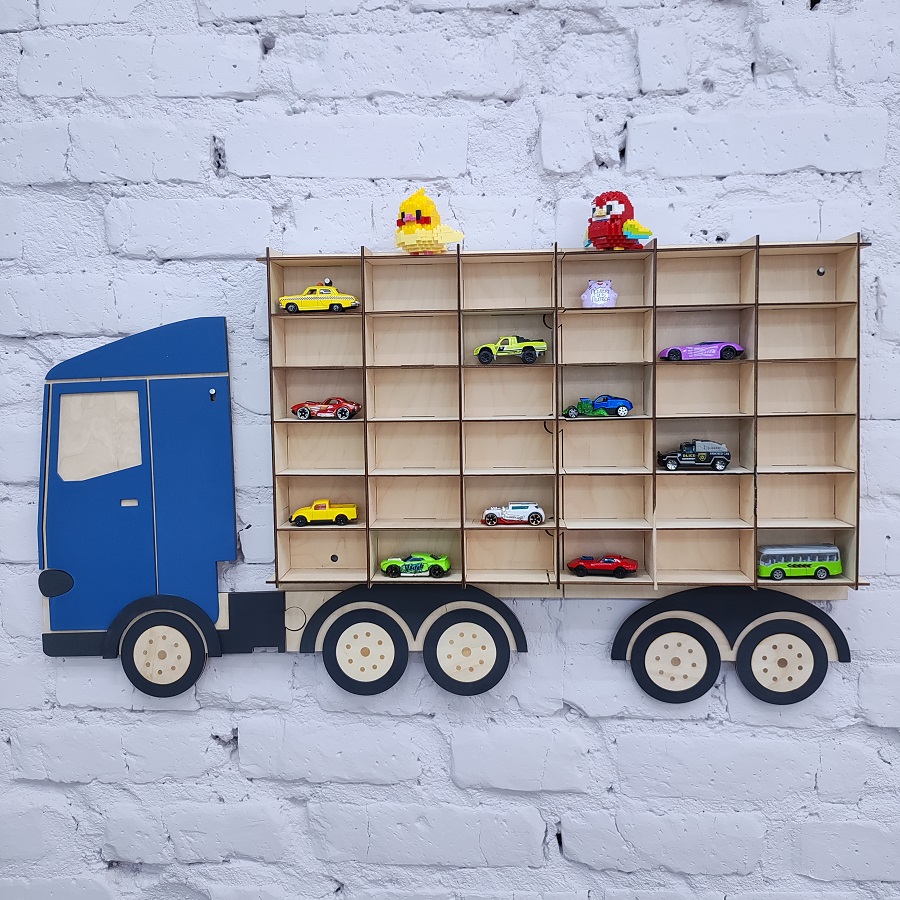 Грузовик - парковка для машинок+ коробка, синяя кабина