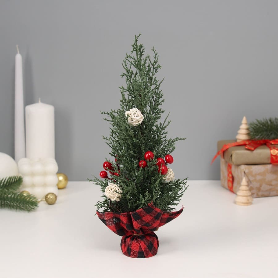 Ёлка декор "С ягодками и шариками, в мешочке" 27х10 см   10481663