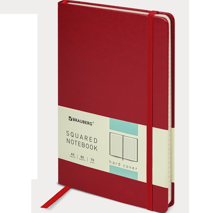 Блокнот А5 BRAUBERG Metropolis Special, под кожу, 80л, клетка, красный