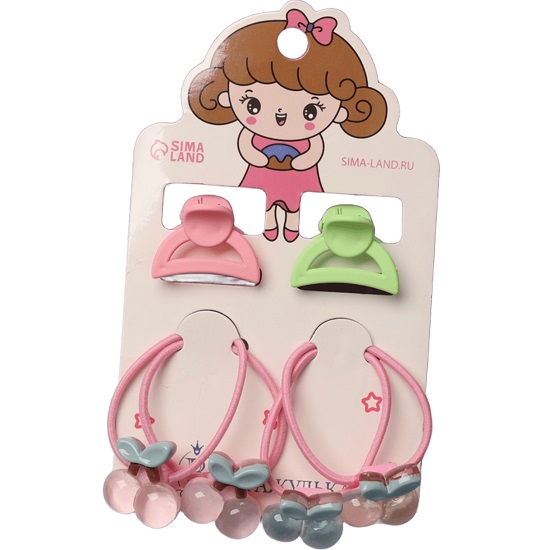 Набор для волос "Малышка" (4 резинки,2 краба) ягодки, микс   10068627