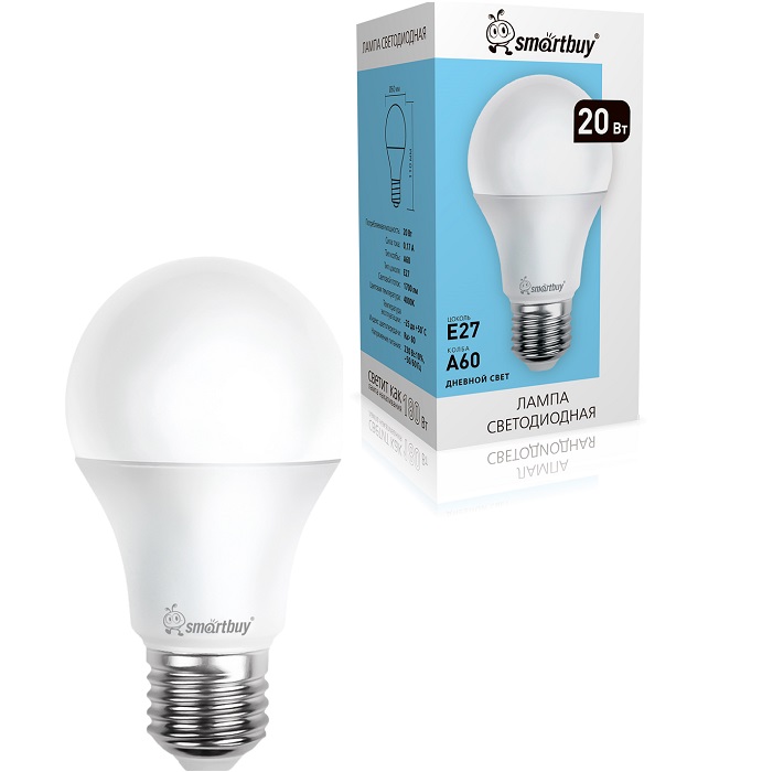 Лампа светодиодная SMARTBUY A60 20W/4000K/E27 (нейтральный свет) (1/10/100)