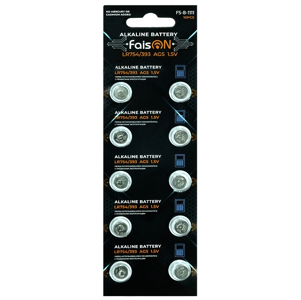 Элемент питания FAISON AG05 (LR754/393) BL-10 Alkaline (10/200/2000), (арт.FS-B-1111)