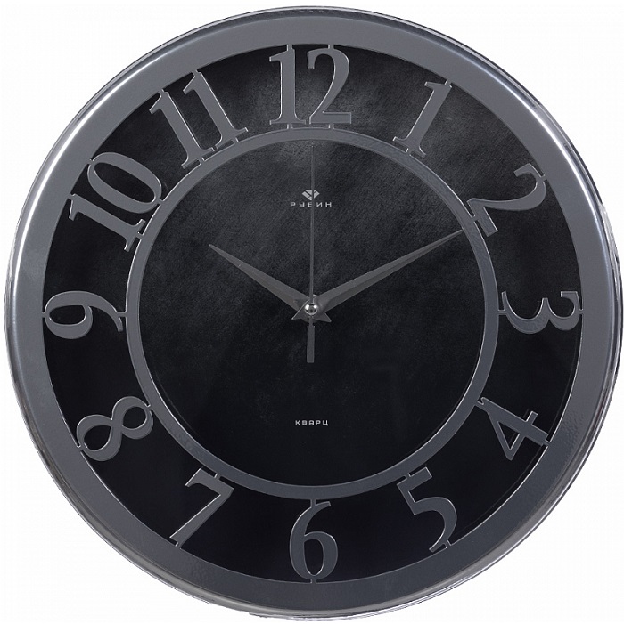 Часы настенные РУБИН "Миллениум" из металла, d=30.5 см, хром+чёрный (3132-004)