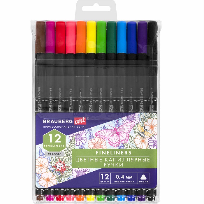 Ручки капиллярные 12 ЦВЕТОВ, BRAUBERG ART CLASSIC 144147
