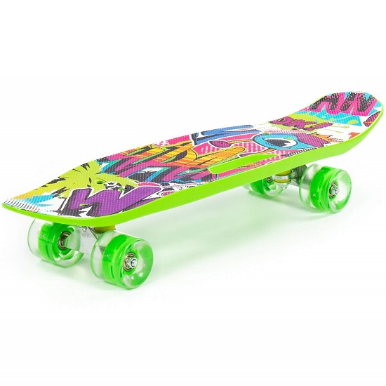 Скейтборд ПОЛЕСЬЕ 65 см, светло-зелёная с наклейкой и зелёными колёсами 89540