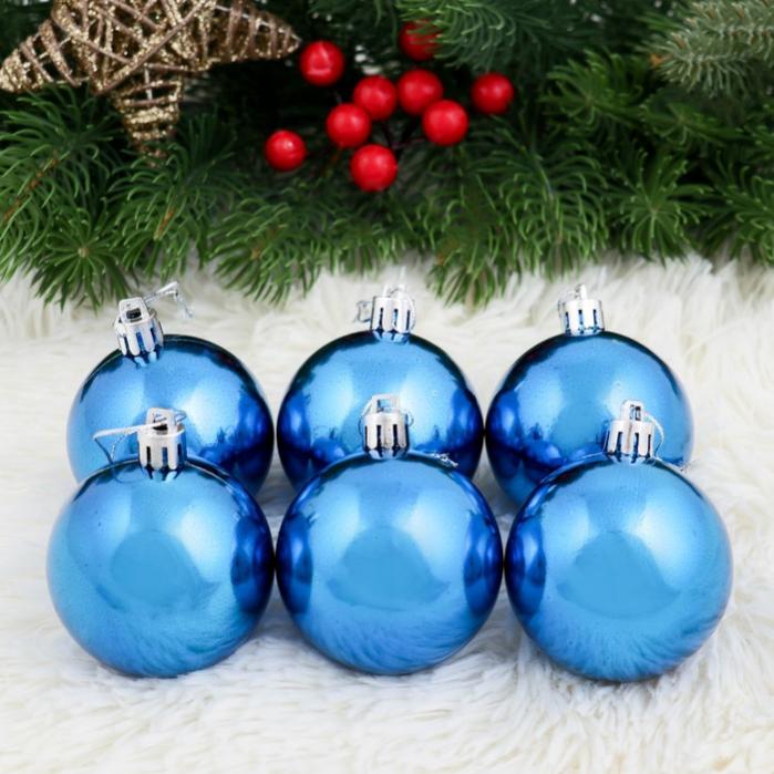 Набор шаров пластик d-6 см, 6 шт "Глянец" синий 735667