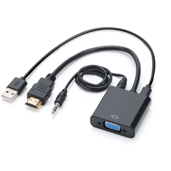 Переходник HDMI >--> VGA GoPower Premium черный, с питанием со звуком