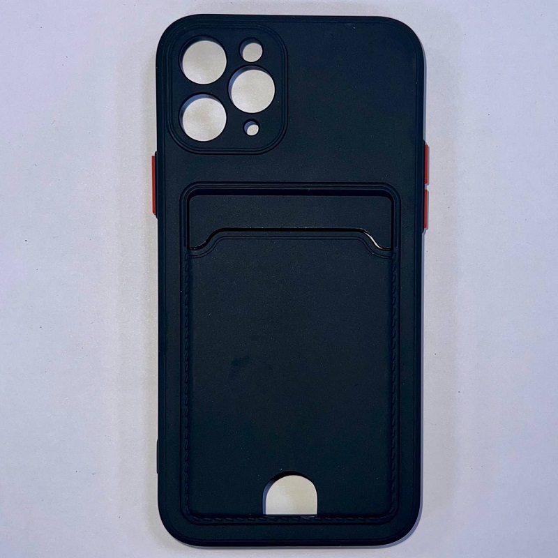 Силиконовый чехол BUTTON для iPhone 11 PRO черный с карманом для пластиковых карт