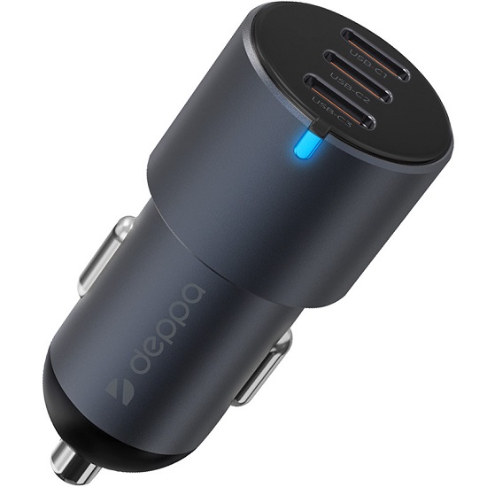 Авто ЗУ 3Type-C DEPPA 11221 , металл, серый, 65W