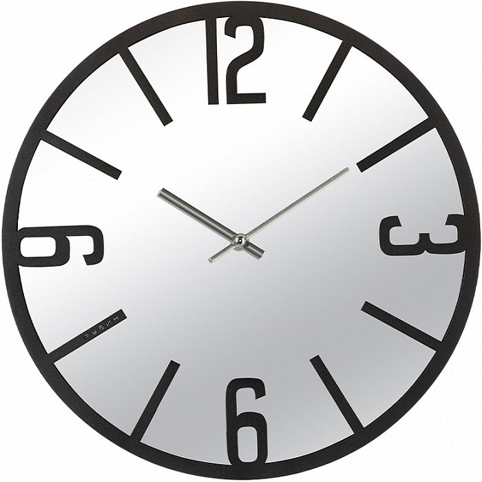 Часы настенные РУБИН "Моменты", металл + зеркало d-40 см, открытая стрелка, корпус черный (4012-001)