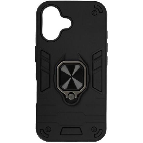 Задняя накладка DF для iPhone 16 black с кольцом и пластиной для магнитного держателя