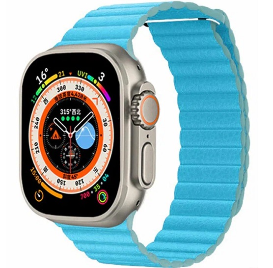 Кожаный ремешок NONAME для Apple Watch 42/44/45/49mm на магните, голубой