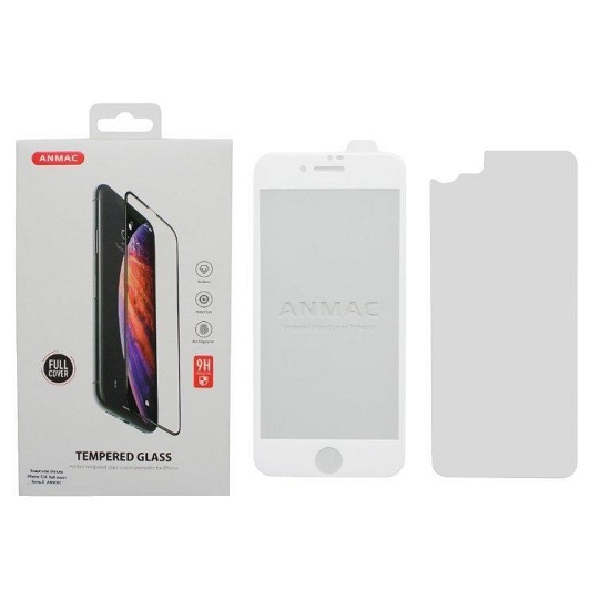 Противоударное стекло ANMAC для iPhone 7/8 Plus белое (+пленка на заднюю крышку)