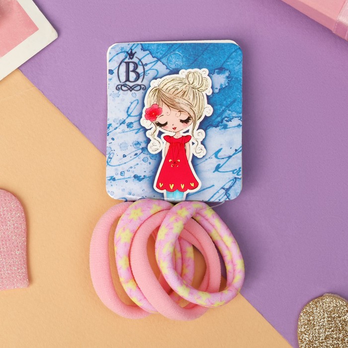 Резинка для волос "Куколка" (набор 4 шт) нежная звёздочки, 4 см 10105115