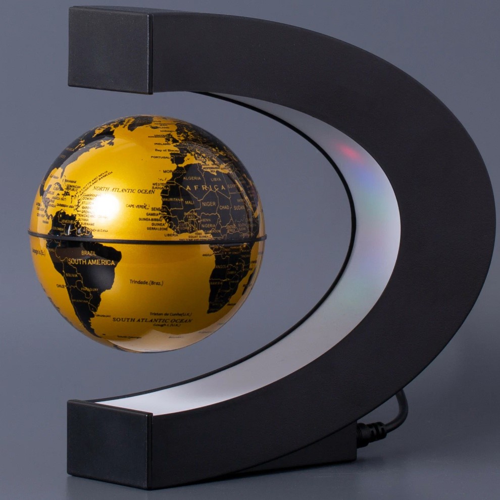 Левитирующий глобус в рамке с RGB-подсветкой (золотой) (D - 9см)