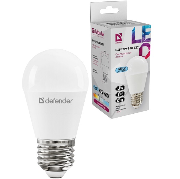Лампа светодиодная DEFENDER P45 12W/840/E27 шар, нейтральный белый