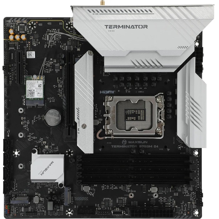 Материнская плата Maxsun Terminator B760M D4 WIFI6E, LGA 1700, Intel B760, 4xDDR4, 4xSATA, 3xM.2, 1xPCIe 5.0 x16, 1xPCIe 3.0 x4, 2xUSB-A 3.2 Gen 1, 2x