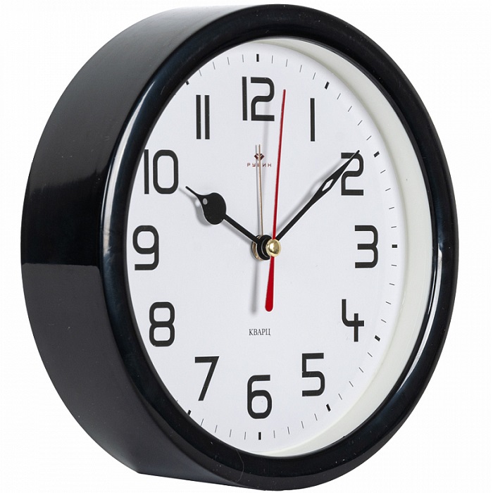 Будильник РУБИН "Классика", кварц d=15см, корпус черный (В4-003)