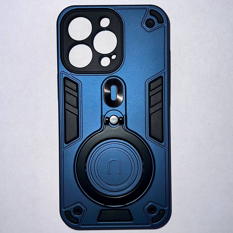 Задняя накладка МОБИЛИС для iPhone 13 Pro, темно-синий противоударная с кольцом 360°