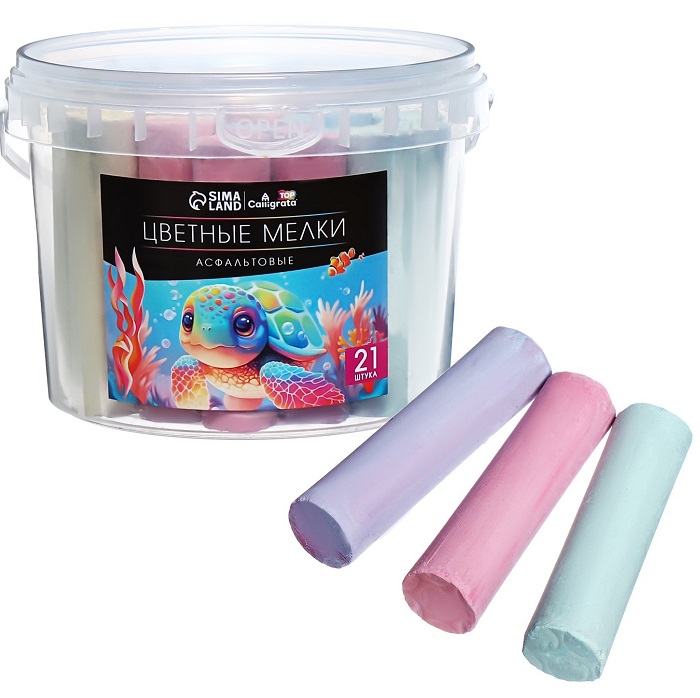 Мелки цветные для асфальта 21 штука, 7 цветов "Фантазия", цилиндр