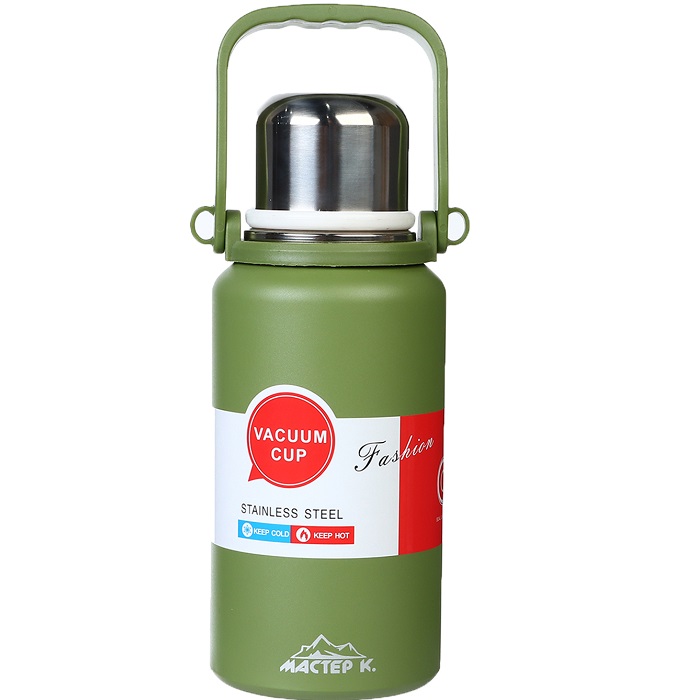 Термос, 1.1 л, Тропа "Мастер К", с кружкой, сохраняет тепло до 12 ч , зеленый  9944529