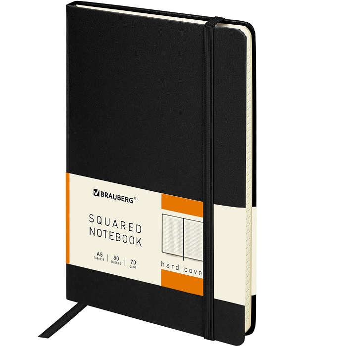 Блокнот А5 148x218мм, BRAUBERG Metropolis, балакрон, 80л, клетка, черный, 111585