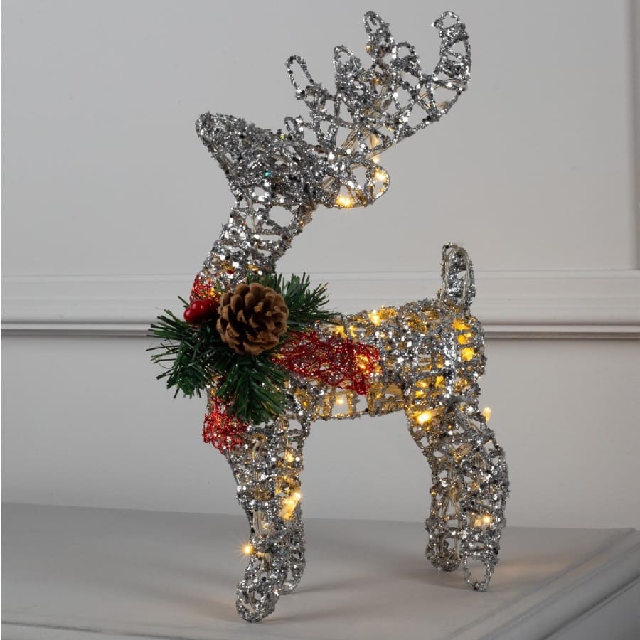 Светодиодная фигура «Олень серебристый» 25 × 30 × 10 см, металл, свечение тёплое белое