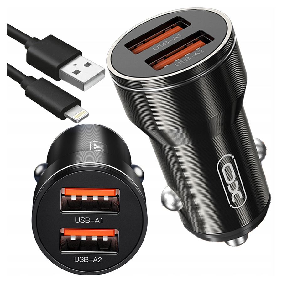 Авто ЗУ 2USB XO CC48, черное, Lightning, 12Вт