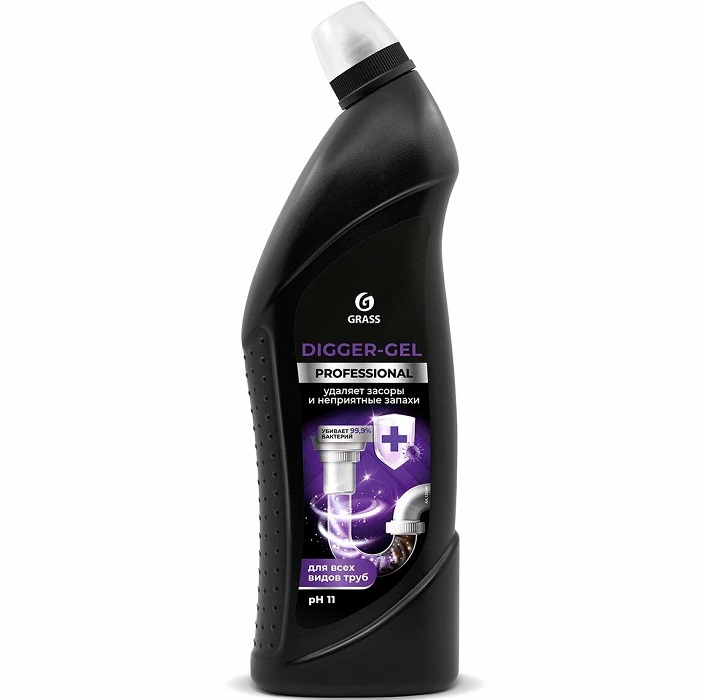 Средство щелочное для прочистки канализационных труб GRASS DIGGER-GEL Professional, 1000мл