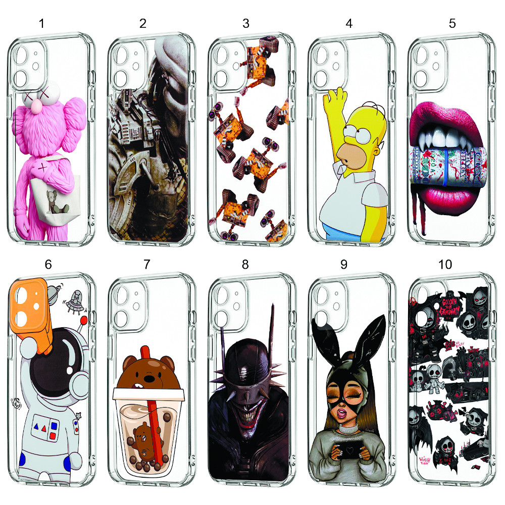 Задняя накладка ISA для iPhone 12 (6.1) TPU Clear case с принтами (МИКС)